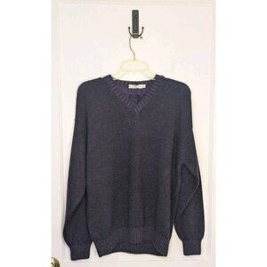 Inis Meain Sweater Size XL Ireland Baby Alpaca Silk V-Neck Black Purple